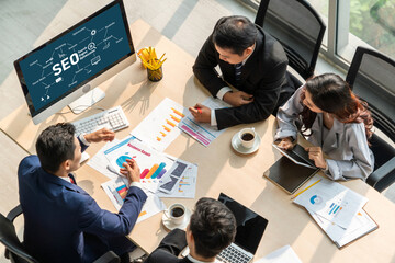 SEO search engine optimization for modish e-commerce and online retail business showing on computer...