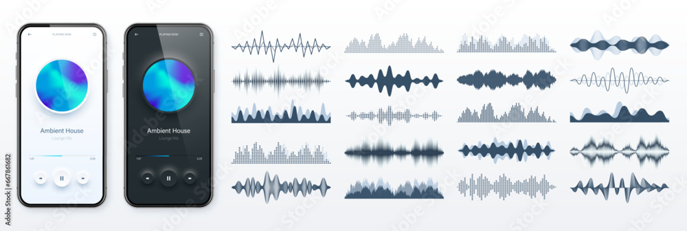 Wall mural online audio player user interface, smartphone app ui design. music, media streaming and listening p