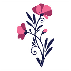 Fototapeta na wymiar A flower or ornamental plant. Botanical print of leaves, flowers and curls. A simple natural pattern. Vector illustration on a white background.