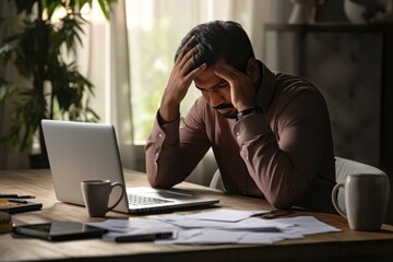  Indian person with headache sitting in front of laptop generative ai