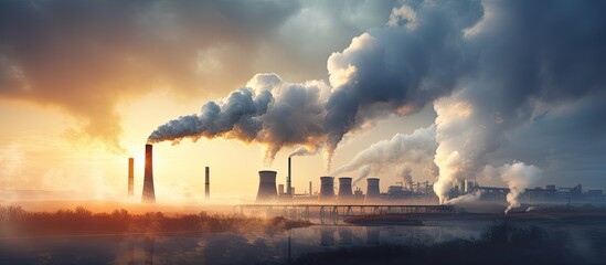 polluting chimneys of factories - obrazy, fototapety, plakaty