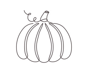 Line art pumpkin icon vector illustration. Minimalist fall art for logo, designs, prints, decor. Thanksgiving, Halloween or autumn decorative element.