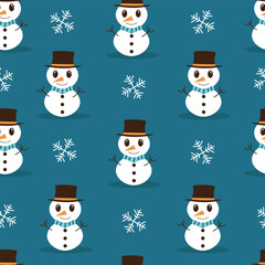 Christmas pattern with cute snowman in cartoon style.New Year vector seamless pattern