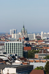 Aerial view of the city of Munich in Germany. Cityscape of Munich on a sunny day