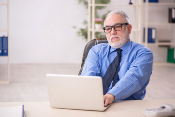 Old male employee working in the office