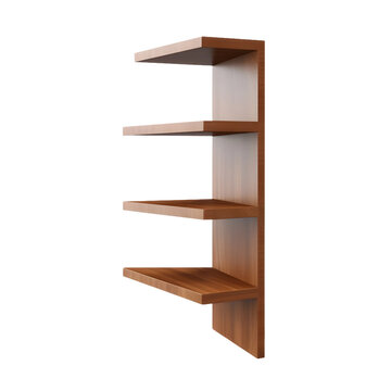 Brown wooden corner shelf, isolated object (PNG) on a transparent background, AI