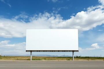 An empty billboard sign featuring a large format design against a cloudy sky during the afternoon. Generative AI