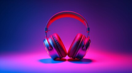Fototapeta na wymiar studio photo of on-ear headphones on a solid color background, neon lighting
