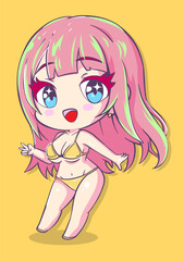 Chibi Anime illustrations for streetwear design, merchandise, fashion, apparel or stickers and T-shirt in vector 