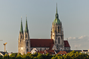 St. Paul's Church, catholic church in Munich, Germany during sunset
