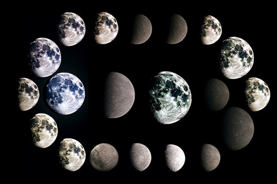 Collage of moon phases provided by NASA. Generative AI