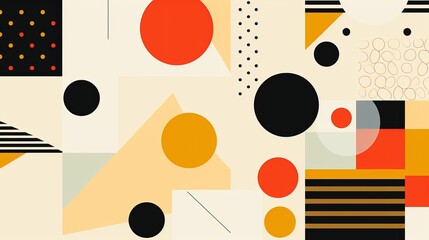 Obraz premium An abstract contemporary backdrop featuring a combination of geometric shapes including squares, circles, triangles, and stripes