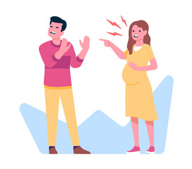 Married couple quarrels. Angry husband and irritated pregnant wife. Family conflict. Aggressive conversation. Arguing man and woman. Misunderstanding and furious dialog. png concept