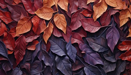 Golden Textured Impasto  Dark Blue and bordeaux 
 red with beige and magenta Leaves 