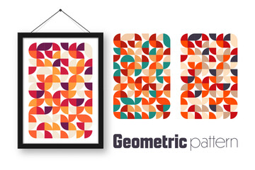 Picture frame with geometric trendy pattern, Bauhaus style. Modern background, simple elements. Retro texture, basic geometric shapes. Print design, minimalist poster cover. Vector illustration