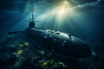 British submarine, diving and surfacing. Generative AI - obrazy, fototapety, plakaty