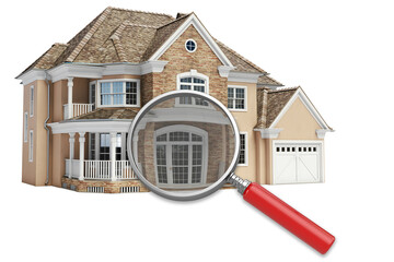 Real estate concept house isolated on png isolated background. magnifying glass and house concept....