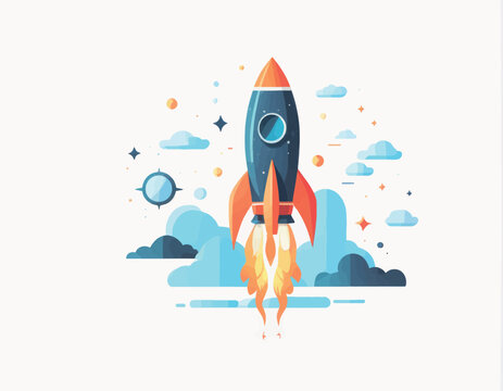 vector flat style illustration of rocket flying up with rocket and rocket vector flat style illustration of rocket flying up with rocket and rocket rocket and space rocket launch, rocket launch concep