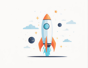 rocket flying in space with stars. concept for startup business. startup business, startup, innovation, technology, launch concept.rocket flying in space with stars. concept for startup business. star