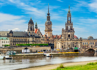 Dresden cityscape with cathedral and castle, Saxony, Germany - obrazy, fototapety, plakaty