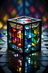 Fototapeta na wymiar stained glass mini black cube with several mini cubes inside generative ai