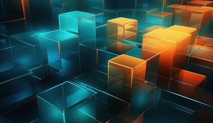 Blue and orange cubes technology abstract background