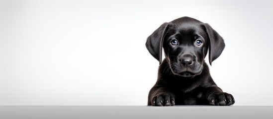 Sitting black Labrador pup