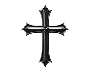 Black metal crucifix cross (Christian religious symbol) isolated on a transparent background, AI