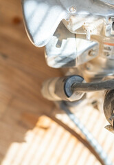 Wooden floor sanding machine, copy space, home renovation theme