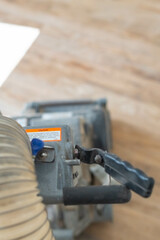 Wooden floor sanding machine, copy space, home renovation theme