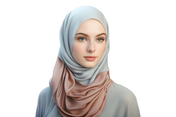 Naklejka premium Blonde Attractive Muslim lady in modest clothing (Headscarf Hijab) isolated on a transparent background, AI
