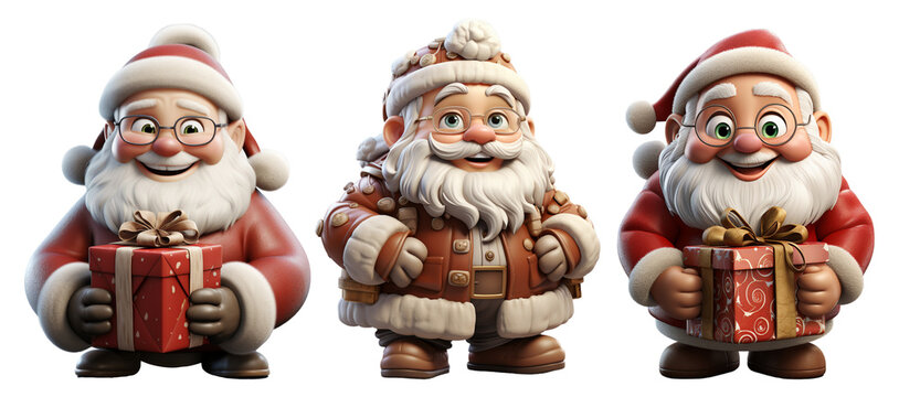 3d collection Santa claus character illustration, celebration symbol icon, isolated on transparent background, generative ai