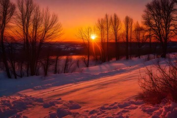 sunset in winter evening