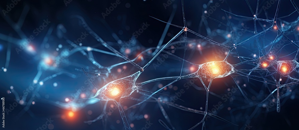 Poster neurons transmitting electrical signals with copyspace for text