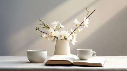 Fototapeta na wymiar A book and a cup on a table.
