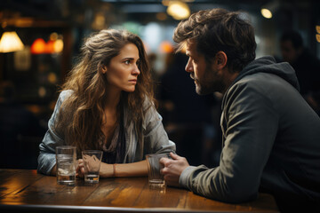 A man and woman in a heated argument due to the strains of addiction on relationships. Generative Ai.