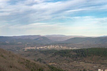 Panoramic view from the Sierra de Francia of the mountains surrounding the village of Miranda.
