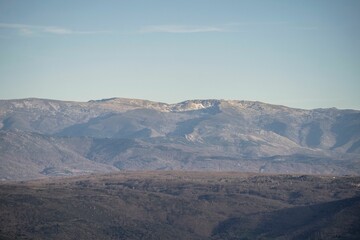 Summer in the Sierra de Bejar. Close-up of the Sierra de Bejar in June with little snow.