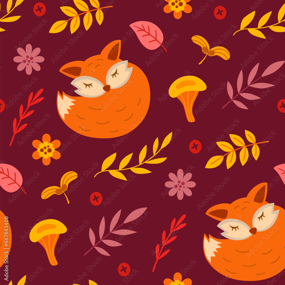 Canvas Prints autumn seamless pattern with cute fox