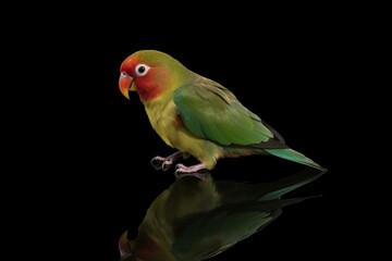 A lovebird perched on a flat surface with a transparent background. Generative AI