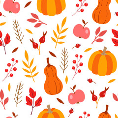 Pattern with pumpkins and falling leaves