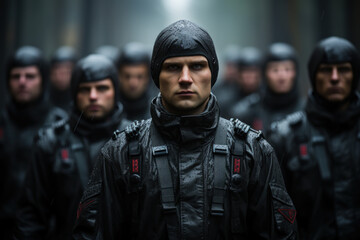 Fototapeta premium Soldiers standing in formation, their uniforms a symbol of duty and honor. Concept of military discipline. Generative Ai.