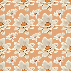 Seamless floral pattern. White daisy chrysanthemums pattern. Watercolor flowers. Delicate vector pattern for the design of bed linen, wallpaper, stationery, textile printing