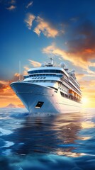 Cruise ship in the ocean on a sunny day - obrazy, fototapety, plakaty