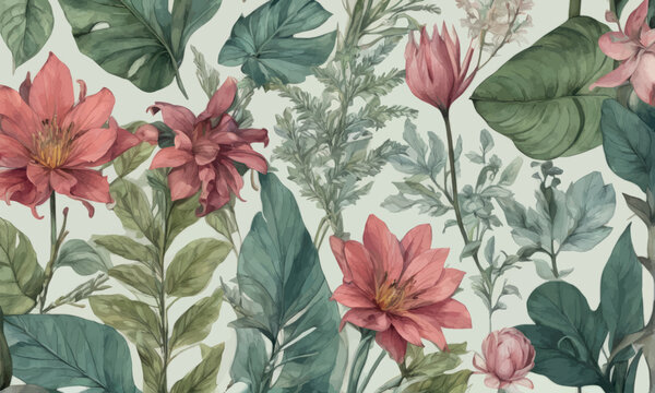 seamless pattern with flowers and leaves seamless floral pattern with watercolor flowers seamless pattern with flowers and leaves