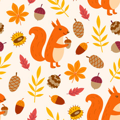 Seamless pattern with cute squirrel