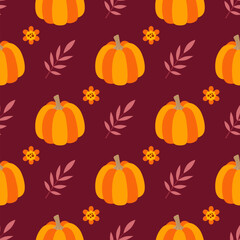Pattern with pumpkins and falling leaves.
