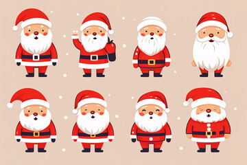 Obraz na płótnie Canvas Flat Santa Claus characters collection.