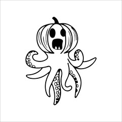 vector illustration of concept pumpkin-headed octopus