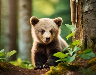 Foto auf Glas Little bear in the forest © blende40